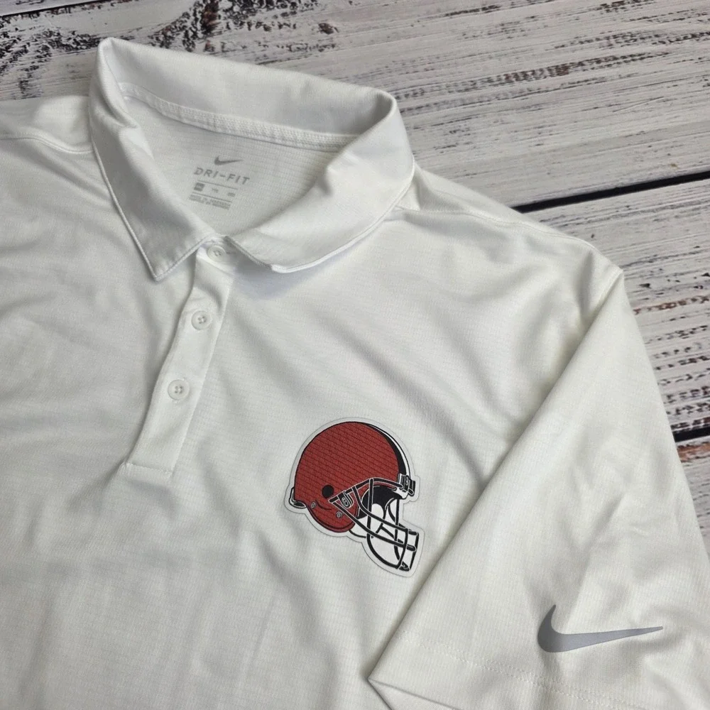 Nike‎ Dri Fit Cleveland Browns Polo Shirt Mens 2XL White Short Sleeve Polyester